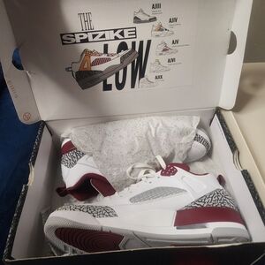 Jordan Spizike Low White and Red Athletic Shoes